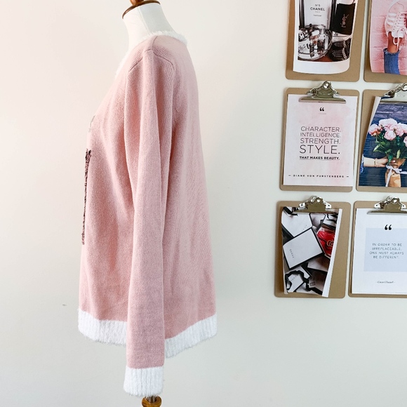 Meowy Christmas Crewneck Sweater Large Sequin Cat - Picture 3 of 6